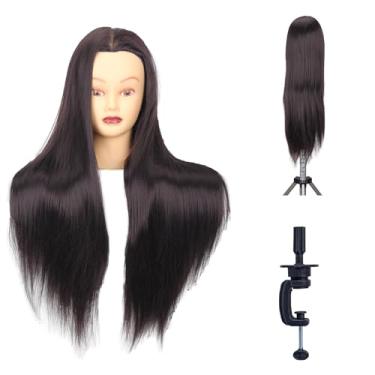 Imagem de Cabeça de manequim cabeça de treinamento de 66 cm manequim para pentear cabelo cosmetologia cabeça de boneca com grampo livre fibra sintética cabeleireiro cabeleireiro treinamento cabeça modelo para