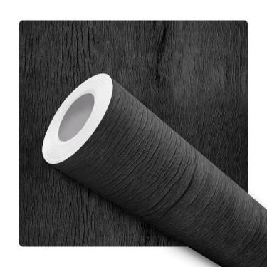 Imagem de Papel De Parede Adesivo Lavável Sala Madeira Escura Preto Cinza Queima