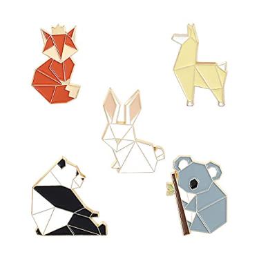 Imagem de ROFARSO Conjunto de alfinetes de lapela esmaltados de animais de origami/papel de desenho animado raposa coelho panda coala esmaltado, acessório para mochilas, roupas, bolsas, chapéus, camisas