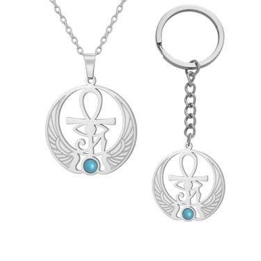 Imagem de EUEAVAN Colar Ankh Cruz Olho de Hórus Pedra Preciosa Chave da Vida Pingente Escaravelho Deusa Egípcia Isis Colar Antigo Amuleto de Proteção Egípcia Joias Religiosas para Mulheres e Homens, Aço