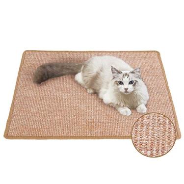 Imagem de FUKUMARU Tapete arranhador para gatos, 50 x 80 cm, tapete de sisal natural para gatos, tapete horizontal para arranhar o chão, protege tapetes e sofás marrom