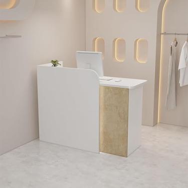 Imagem de Balcão de recepção moderno balcão de recepção com gavetas bloqueáveis balcão de empresa balcão frontal com balcão para supermercado hotel loja de roupas leite chá, mármore, 80 x 50 x 100 cm