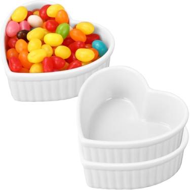 Imagem de 3 peças de ramequins em forma de coração para o dia dos namorados, ramequins de cerâmica, 170 g, seguros para forno, creme, brulee, tigelas pequenas para assar ramequins para cozinha, festa, lanche,