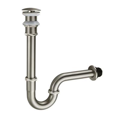 Imagem de MENATT Conjunto completo de pia de pia de banheiro, altura ajustável 1-1/4 pia de pia de pia em forma de U conjunto de armadilha de resíduos P sem transbordamento, níquel escovado