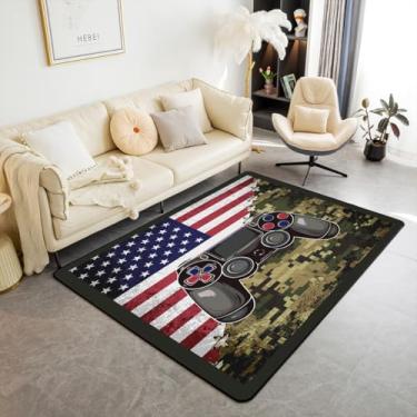 Imagem de Feelyou Conjunto de tapetes decorativos Gamer 7,5 x 12,5 cm com bandeira americana para meninos e crianças, tapetes de controle de jogos para sala de estar, quarto, decoração de quarto, tapete de