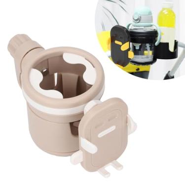 Imagem de Suporte de copo portátil para carrinho de bebê, multifuncional 3 em 1, suporte de garrafa seguro e estável com braçadeira rotativa para telefone, suporte duplo para bebidas, garrafas de leite (cáqui)