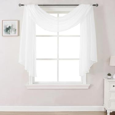 Imagem de DONREN Lenço de janela longa de 3,54 cm para festa - Cachecol macio de luxo semitransparente para arco de casamento (1 painel, branco, 86 cm de largura por 364 cm de comprimento)