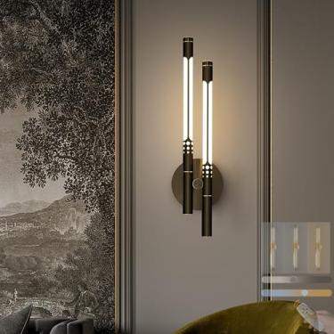 Imagem de GZZBMY Lâmpada de parede LED com controle remoto, 3 cores, modo de temperatura, arandela, estilo nórdico, iluminação de parede de metal, linear, moderno, luz de parede acrílica, para escadas, quarto,