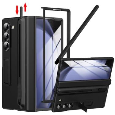 Imagem de YQODSZ Capa para Samsung Galaxy Z Fold 5 com suporte para caneta S e caneta Stylus, Z Fold 5 porta-canetas com suporte Z Fold 5 capa de dobradiça cobertura total protetor de tela com suporte para Z