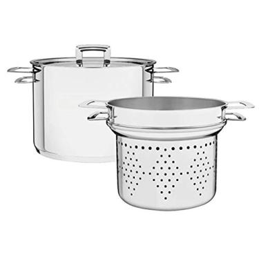 Imagem de Jogo Cozi-Pasta Fundo Triplo com Tampa Plana e Alças 2 Peças 20 Cm, Tramontina, 65400410, Inox