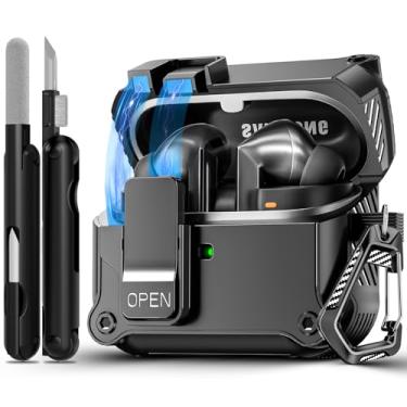 Imagem de Capa de bloqueio seguro para Samsung Galaxy Buds3 FE (2025)/Buds3 Pro e Galaxy Buds 3 (2024), capa rígida à prova de choque com kit de limpeza e chaveiro | Abertura automática | LED visível |