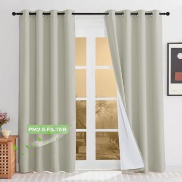 Imagem de KGORGE Cortinas blackout 100% antipoeira 4 em 1 à prova de som, com camada derretida, redução de ruído, cortinas de janela com isolamento térmico para quarto de bebê, L 132 x C 213 cm, natureza, 2
