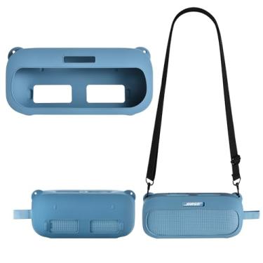 Imagem de Capa protetora de silicone adequada para alto-falante portátil Bose SoundLink Flex 2ª geração/Bose SoundLink Flex Bluetooth, capa protetora portátil com alça de ombro (azul)