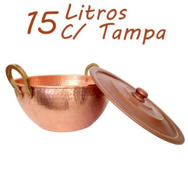 Imagem de Tacho De Cobre Puro Com Tampa Cobreada 15 Litros - Império do Cobre