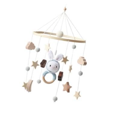 Imagem de Milageto Brinquedo sensorial móvel para bebês de madeira, chocalho de berço para bebês, berçário boho celular para decoração, Coelhinho Azul