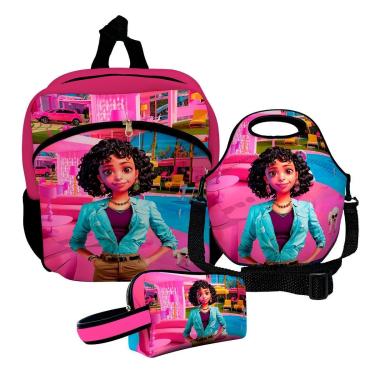 Imagem de Kit Escolar Mochila de Costas + Lancheira + Necessaire Plus – ISOPRENE – Menina Morena Glamour-Unissex