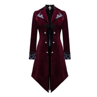 Imagem de Crubelon Jaqueta masculina Steampunk vintage gótica vitoriana uniforme, Vermelho, G