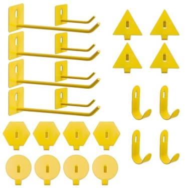 Imagem de Savagrow Conjunto de 24 ganchos pequenos para quadro de estacas amarelos 6 estilos ganchos organizadores de parede ganchos para pendurar no escritório