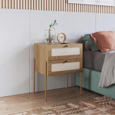 Imagem de Mesa de cabeceira oslo 2 gavetas base em metal dourada hanover ou nero