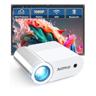 Imagem de Antmap Mini projetor com WiFi e Bluetooth, projetor portátil para iPhone 1080P, compatível com projetor externo WiFi sem fio para quarto, compatível com telefone/pad/laptop/TV Stick