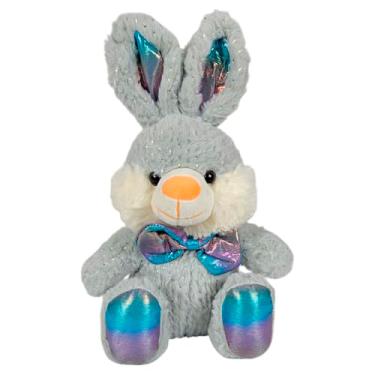 Imagem de Coelho De Pelúcia Sentado Com Laço e Brilhinho 25Cms (Azul)