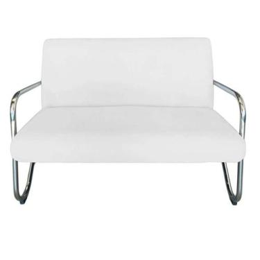 Imagem de Namoradeira Decorativa Bela Couro Branco Braço Cromado - Mansão Decor