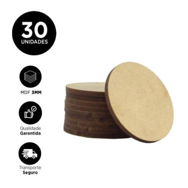 Imagem de Kit 30 Mini Chapa Redonda MDF Sem Furo Tag Madeira Chaveiro Ornamento 