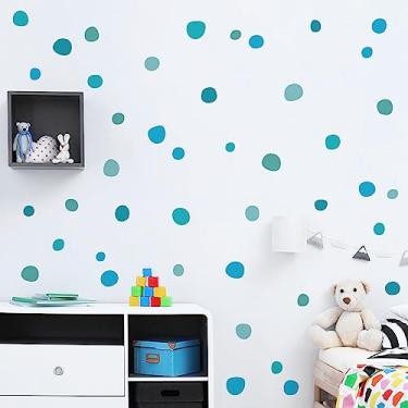 Imagem de Adesivo De Parede Bolinhas Irregulares Cores de Aquarela 2m² kit com 70 adesivos (Tons de Azul)