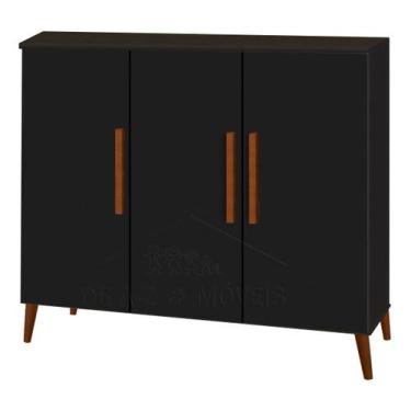 Imagem de Buffet Aparador Colombia 3 Portas Balcão Retrô Preto Fosco - PASSE BEM