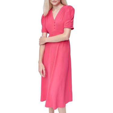 Imagem de DKNY Vestido midi feminino de manga curta com botões frontais e flare, Batons, 48