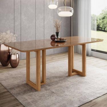 Imagem de Mesa de Madeira Yara 200 Cm com Vidro Natural - Henn