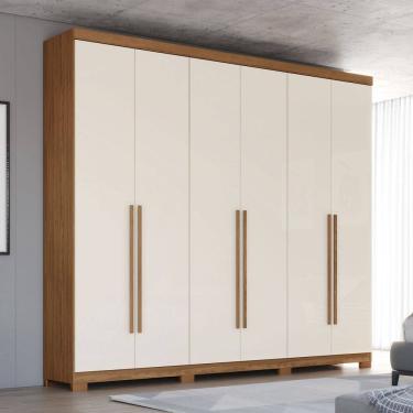 Imagem de Guarda-Roupa Casal Pétrus 6 Portas 4 Gavetas 100% Mdf Natural/Off White - Henn