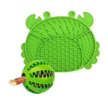 Imagem de Kit Comedouro Tapete Lento + Bolinha Porta Petisco PETYC Educador Interativo Brinquedo Pet (Verde)