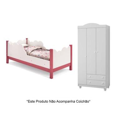 Imagem de Cama Infantil Juvenil Nuvem Branco/rosa com Guarda Roupa Lara Branco -