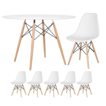 Imagem de Mesa Redonda Eames 120cm Branco + 5 Cadeiras Branco