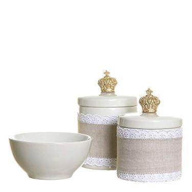 Imagem de Potinho de Mel Potes E Molhadeira Com Capa E Corôa Quarto Bebê Menina Menino Bege