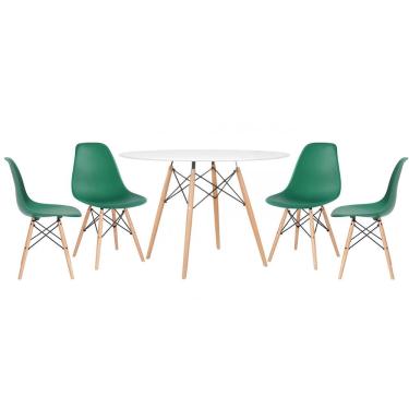 Imagem de Kit - Mesa redonda Eames 120 cm branco + 4 cadeiras Eiffel dsw Verde escuro