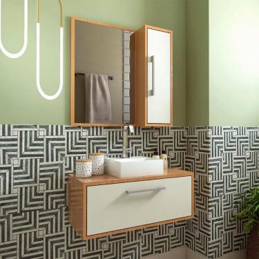 Imagem de Conjunto de Gabinete com Cuba Branca e Armário de Banheiro com Espelho Alice 2 pt Mel e Arenas