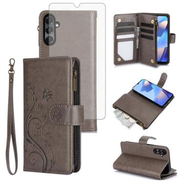 Imagem de Asuwish Capa de celular para Samsung Galaxy A26 5G carteira celular com protetor de tela de vidro temperado alça de pulso flor flip zíper porta-cartão slot suporte A 26 26A LTE mulheres meninas homens