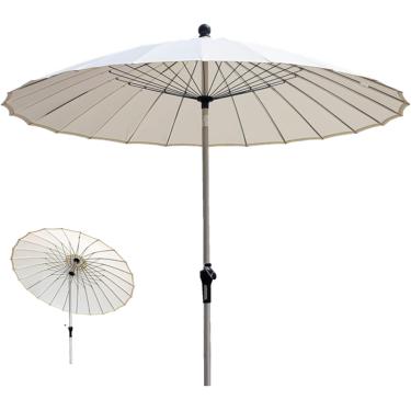 Imagem de Guarda-sol De 250 Cm Para Guarda-sol Ao Ar Livre, Guarda-chuva Redondo Para Varanda Com Inclinação E Manivela, Proteção Solar, 24 Costelas De Aço, Poste Central De A, Beige, 250cm/8ft