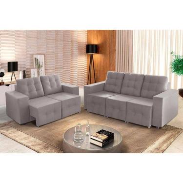 Imagem de Sofá Veneza 5 Lugares, Conjunto 3e2 - Retrátil - De Casa Décor E Estofados Cinza Claro
