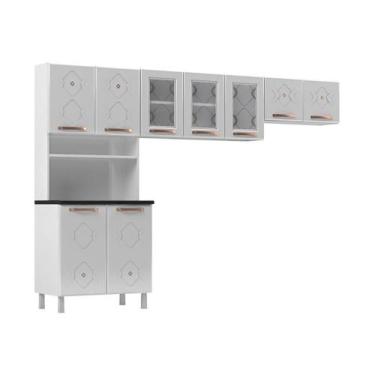 Imagem de Armário de Cozinha Compacta de Aço 3 Peças para Micro-ondas com Vidros