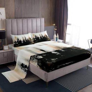 Imagem de Jogo de lençol Queen marrom queimado, arte abstrata, tie dye, arte abstrata, retrô, boêmio, pigmento gradiente, lençol de cima + 2 fronhas