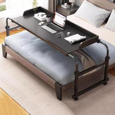 Imagem de Mesa de mesa ajustável para sobrecama, mesa médica portátil com rodas de rodízios, mesa sobrecama, computador móvel com defletor de mesa
