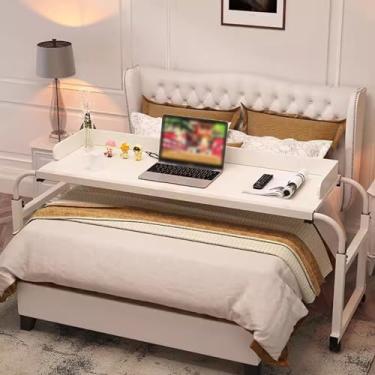 Imagem de Mesas sobre a cama, mesa móvel com altura ajustável, mesa de hospital móvel com rodas, para estação de trabalho, laptop, com defletor de mesa, mesa para casa, escritório, hospital