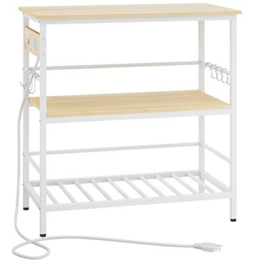 Imagem de IBUYKE Ilha De Cozinha Com Armazenamento, Grelha Para Padeiro Tomada, Suporte Micro-Ondas Bancada Grande, Carrinho Bar Rodinhas Casa, Área Externa, Cozinha, Madeira Clara Tmj029R