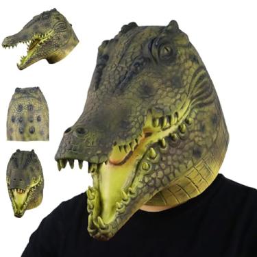 Imagem de NewGtuizi Máscara de jacaré de animal para adultos, fantasia de crocodilo de látex segura, respirável, máscara de jacaré, realista, assustadora, para Halloween, carnaval, cosplay