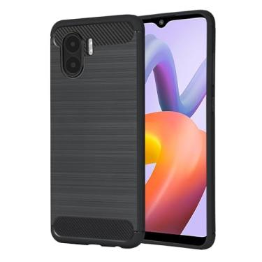 Imagem de Casecious Compatível com Xiaomi Redmi A2 Fibra de Carbono TPU Macio Linha Escovada Capa Traseira Básica Preta