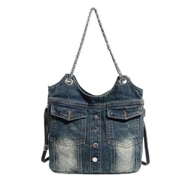 Imagem de GJHFCXSO Bolsas de Ombro Jeans Y2k Para Mulheres Alça de Corrente Bolsas Jeans Engraçadas Bolsas de Trabalho Bolsas de Axila da Moda,Dark blue