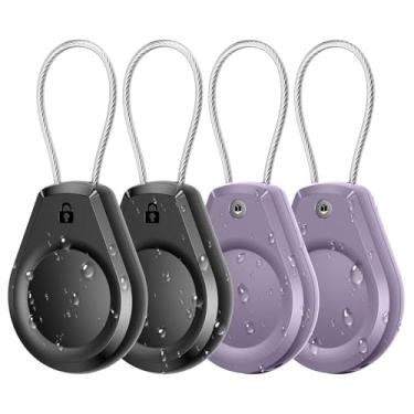 Imagem de Suporte impermeável para AirTag – (4 unidades) chaveiro de trava de airtag com cabo compatível com Apple AirTags, capa protetora ultra durável antiperda para bagagem, chave, mochila, violeta